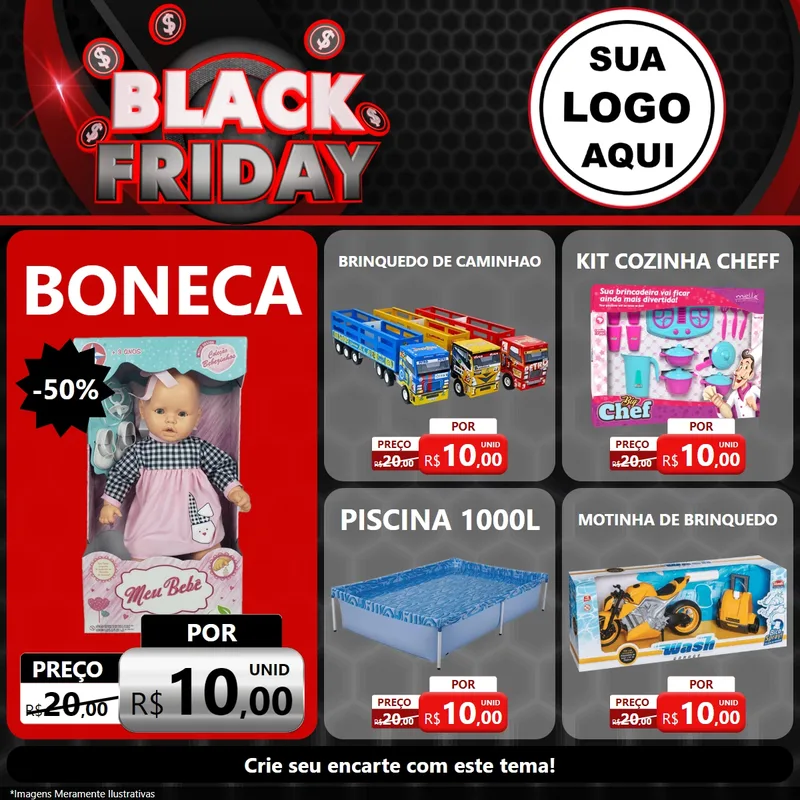 Modelo de Rede Social para Feed Facebook com o tema Black Friday para Brinquedos