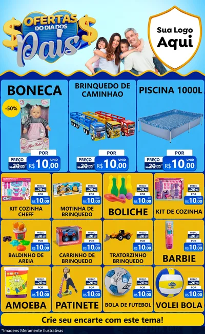 Modelo de Encarte para Encarte Grande com o tema Ofertas do Dia dos Pais para Brinquedos