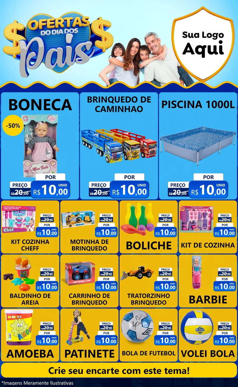 Modelo de Encarte para Encarte Grande com o tema Ofertas do Dia dos Pais para Brinquedos