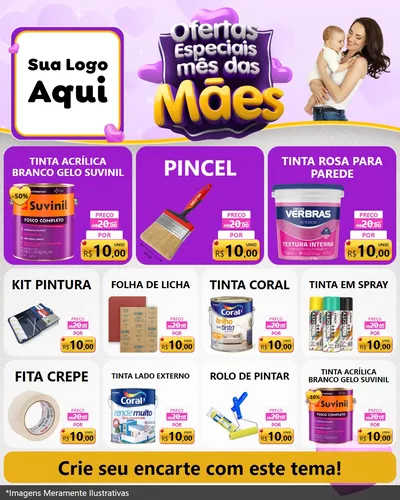 Modelo de Rede Social para Feed Instagram com o tema Ofertas Especiais - Mês das Mães para Tintas e Ferramentas