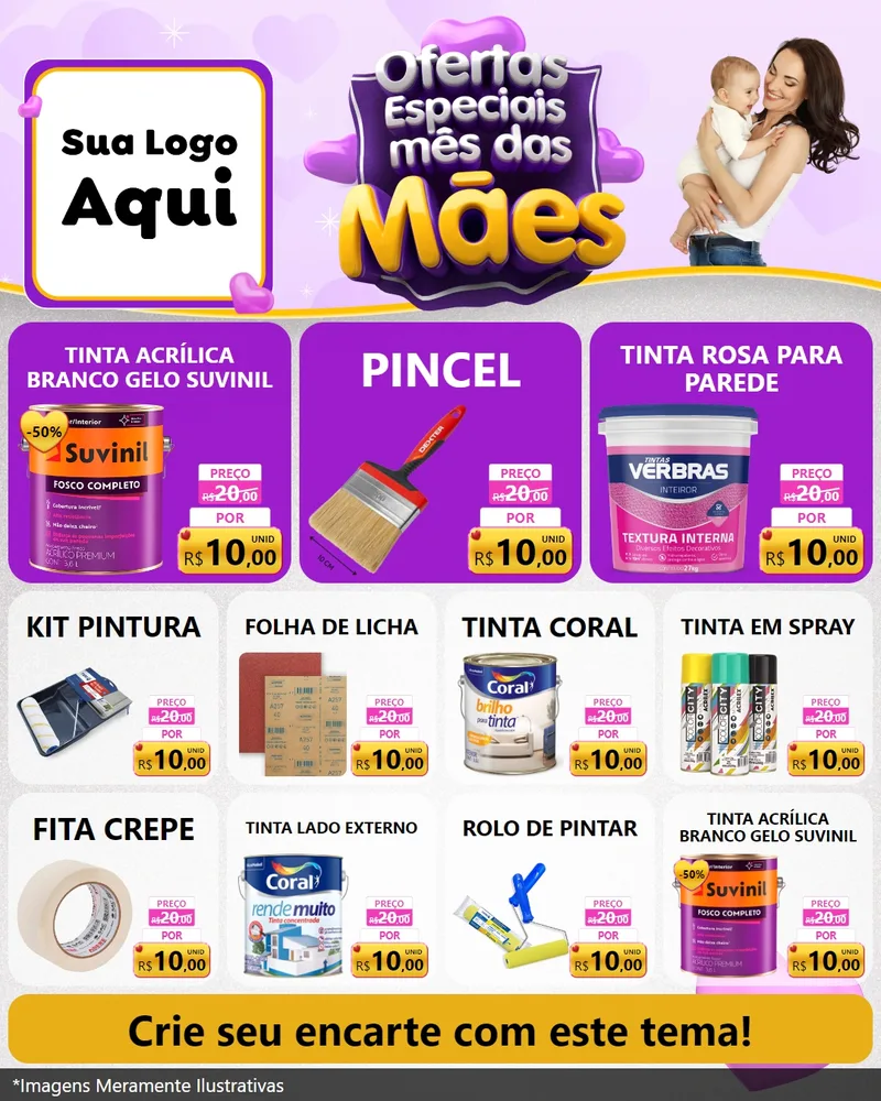 Modelo de Rede Social para Feed Instagram com o tema Ofertas Especiais - Mês das Mães para Tintas e Ferramentas