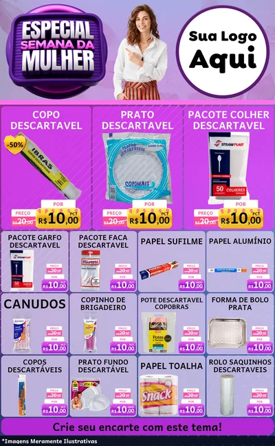 Modelo de Encarte para Encarte Grande com o tema Especial Semana da Mulher para Embalagens