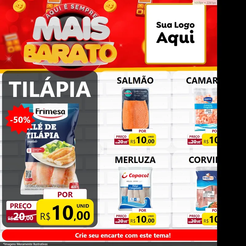 Modelo de Rede Social para Feed Facebook com o tema Mais Barato para Peixaria