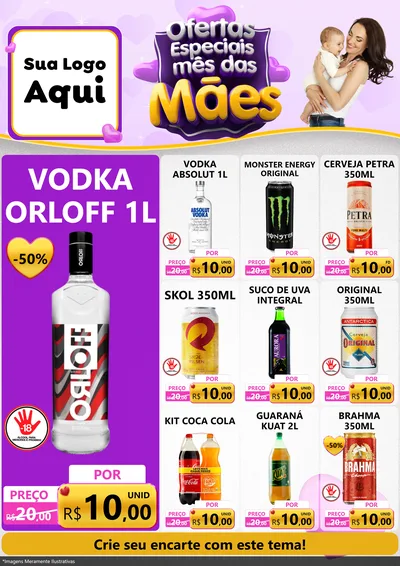 Modelo de Encarte para Encarte A4 Vertical com o tema Ofertas Especiais - Mês das Mães para Distribuidora de bebidas