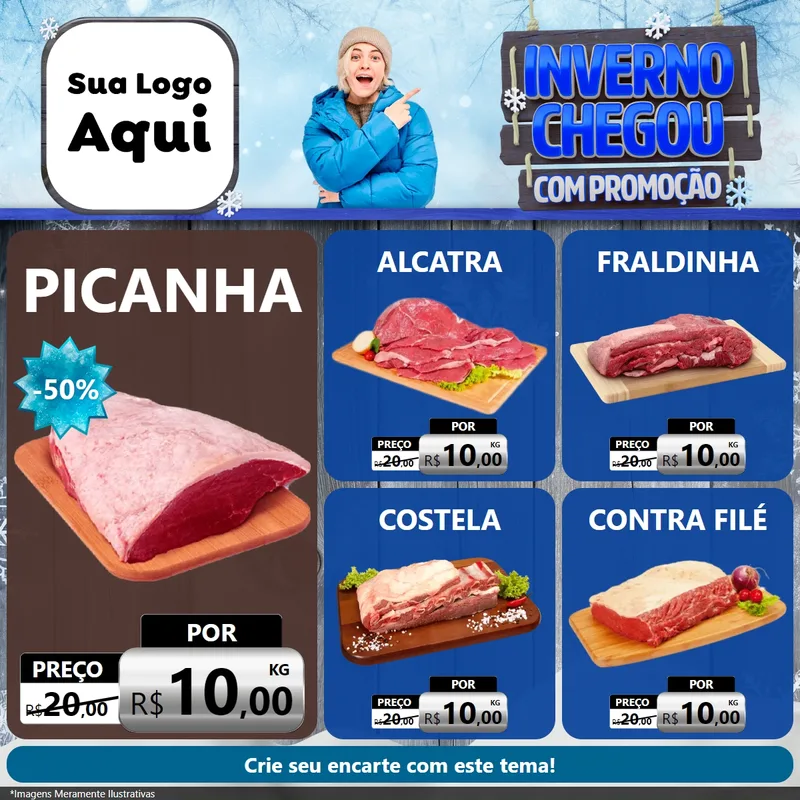 Modelo de Rede Social para Feed Facebook com o tema Inverno Chegou Com Promoção para Açougue