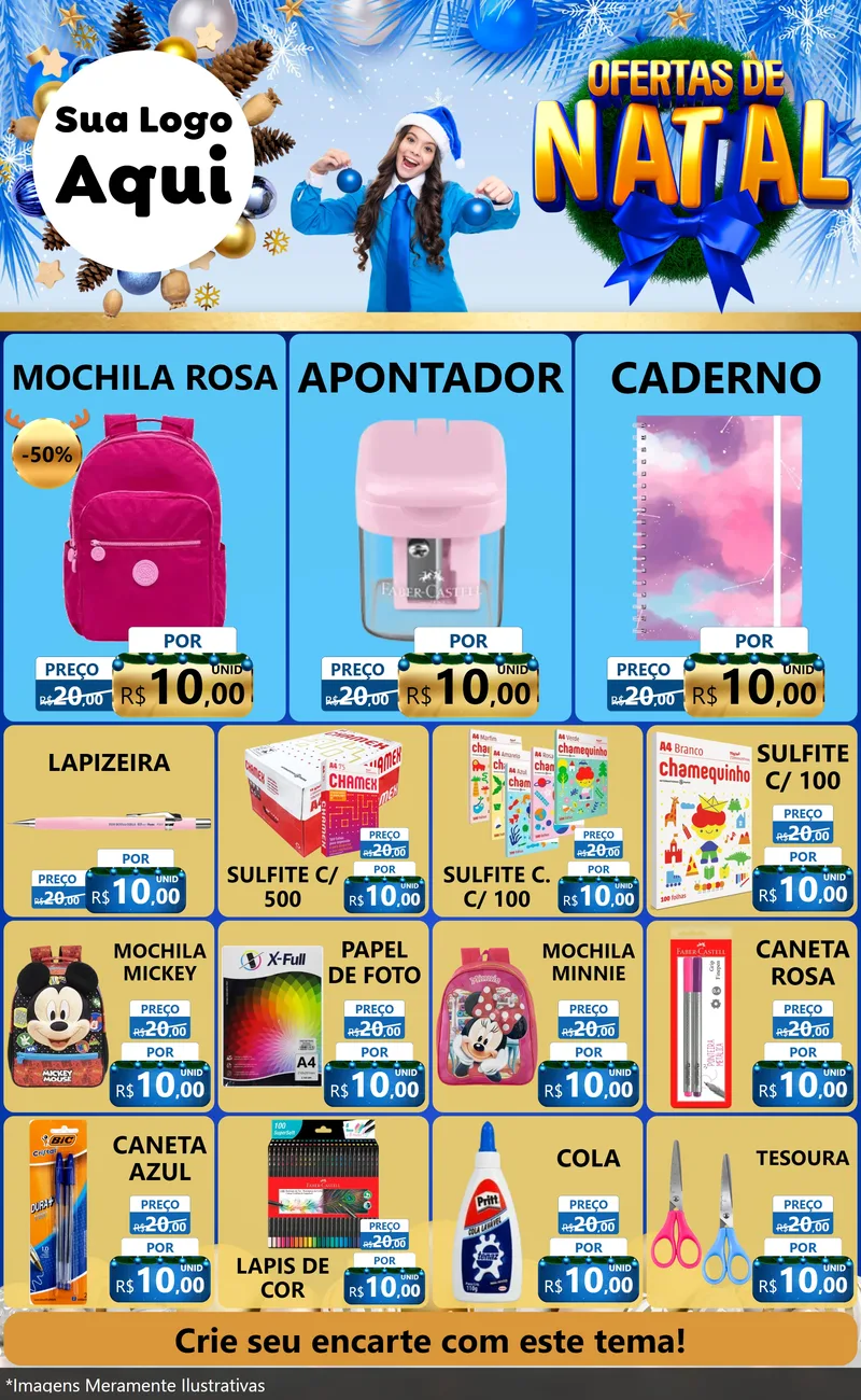 Modelo de Encarte para Encarte Grande com o tema Ofertas de Natal para Papelaria