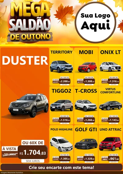 Modelo de Encarte para Encarte A4 Vertical com o tema Mega Saldão de Outono para Concessionaria de Carros