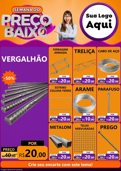 Modelo de Encarte para Encarte A4 Vertical com o tema Semana do Preço Baixo para Ferragens