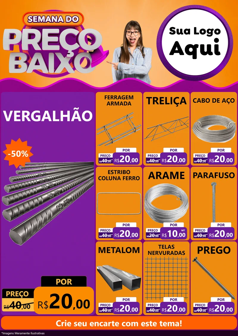 Modelo de Encarte para Encarte A4 Vertical com o tema Semana do Preço Baixo para Ferragens