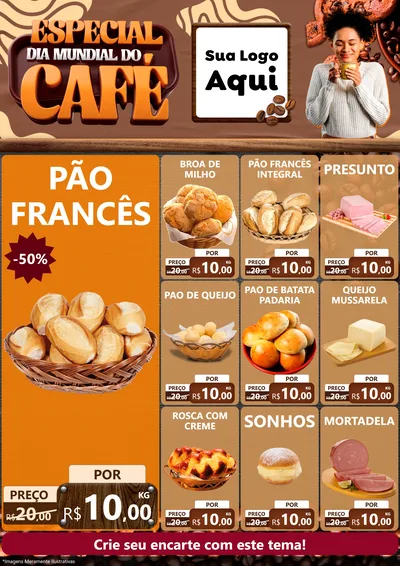 Modelo de Encarte para Encarte A4 Vertical com o tema Especial Dia Mundial do Café para Padaria