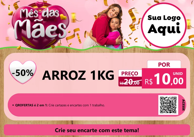 Modelo de Cartaz para Cartaz A4 Horizontal com o tema Mês das Mães para Supermercado
