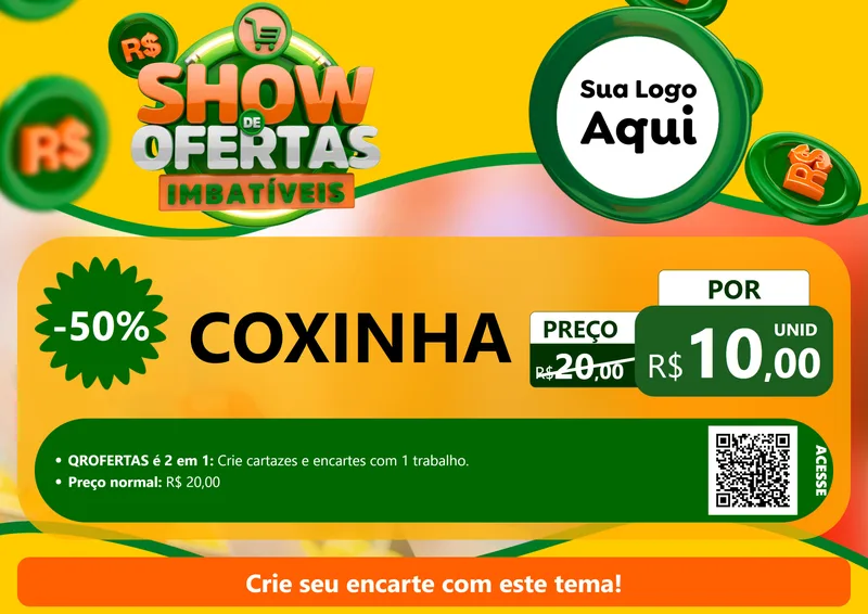 Modelo de Cartaz para Cartaz A4 Horizontal com o tema Show de Ofertas Imbatíveis para Salgadaria