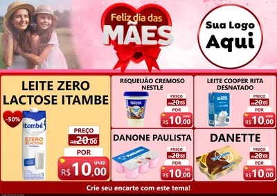 Modelo de Encarte para Encarte A4 Horizontal com o tema Feliz Dia Das Mães para Frios e Laticínios