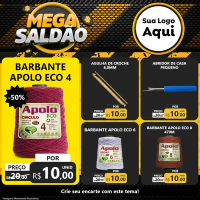Modelo de Rede Social para Feed Facebook com o tema Mega Saldão para Armarinho e Aviamentos