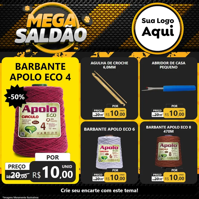 Modelo de Rede Social para Feed Facebook com o tema Mega Saldão para Armarinho e Aviamentos