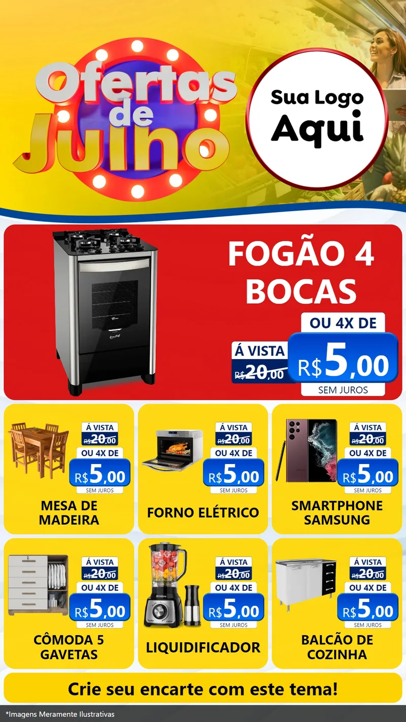 Modelo de Rede Social para Stories com o tema Ofertas de Julho para Móveis e Eletro