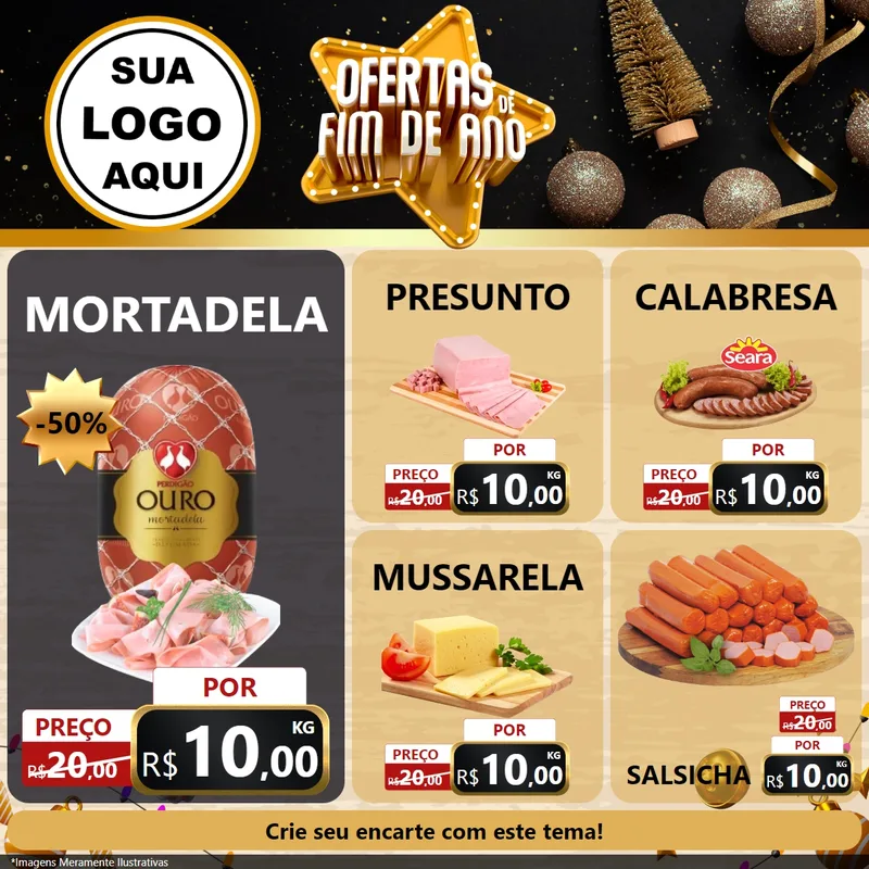 Modelo de Rede Social para Feed Facebook com o tema Ofertas de Fim de Ano para Frios e Laticínios