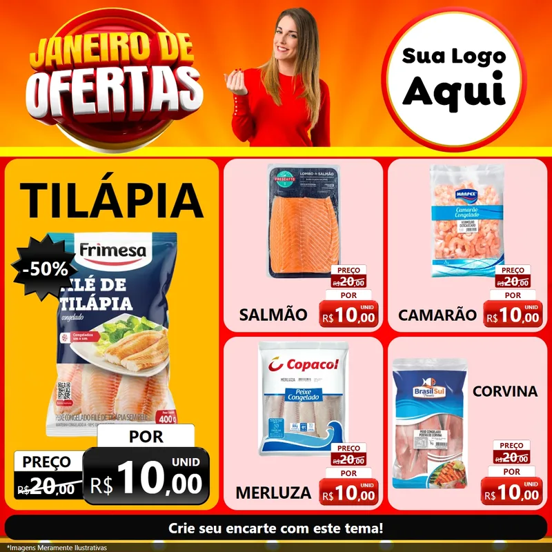 Modelo de Rede Social para Feed Facebook com o tema Janeiro de Ofertas para Peixaria