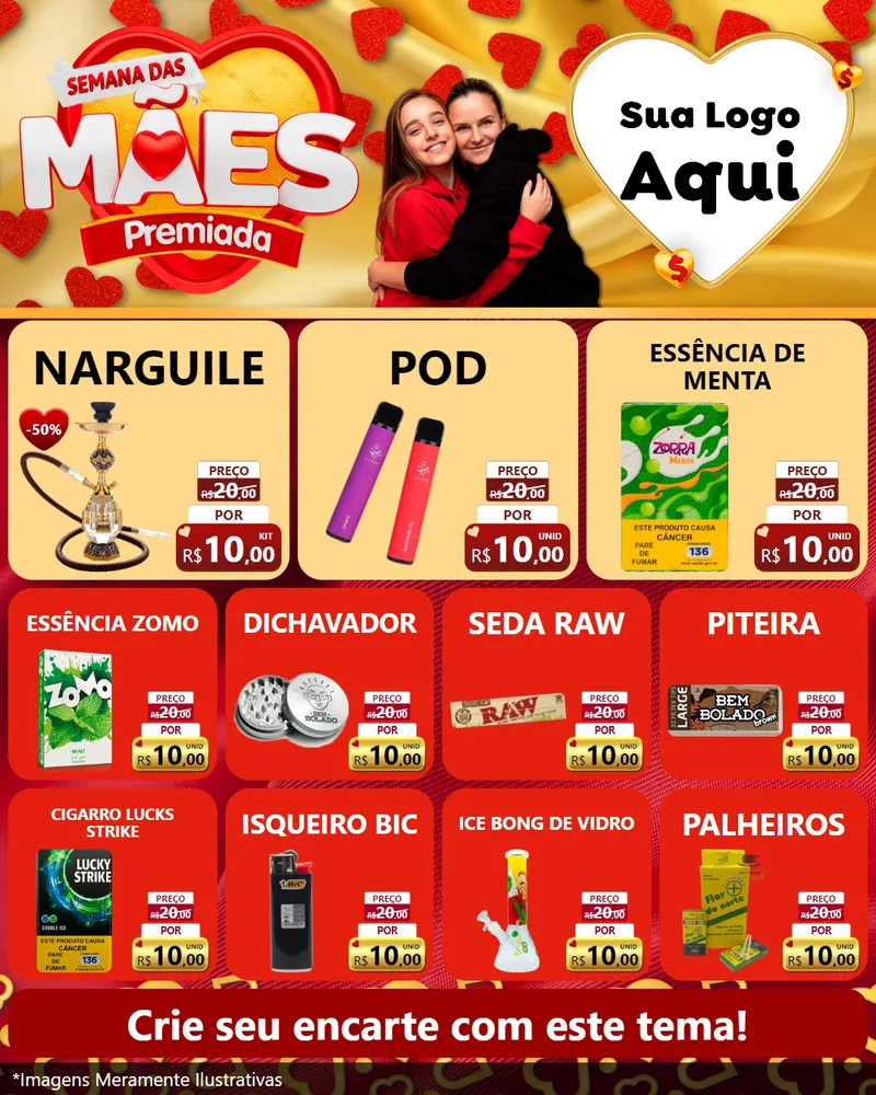 Modelo de Rede Social para Feed Instagram com o tema Semana das Mães Premiada para Tabacaria