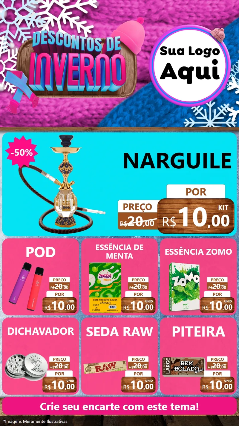 Modelo de Rede Social para Stories com o tema Descontos de Inverno para Tabacaria