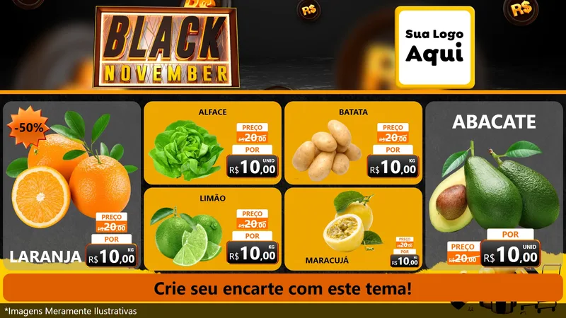 Modelo de TV para TV Horizontal com o tema Black November para Hortifrúti