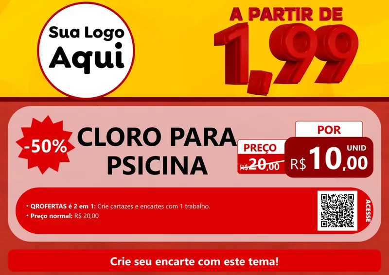 Modelo de Cartaz para Cartaz A4 Horizontal com o tema A Partir de Um e Noventa e Nove - 1,99 para Produtos para Piscina