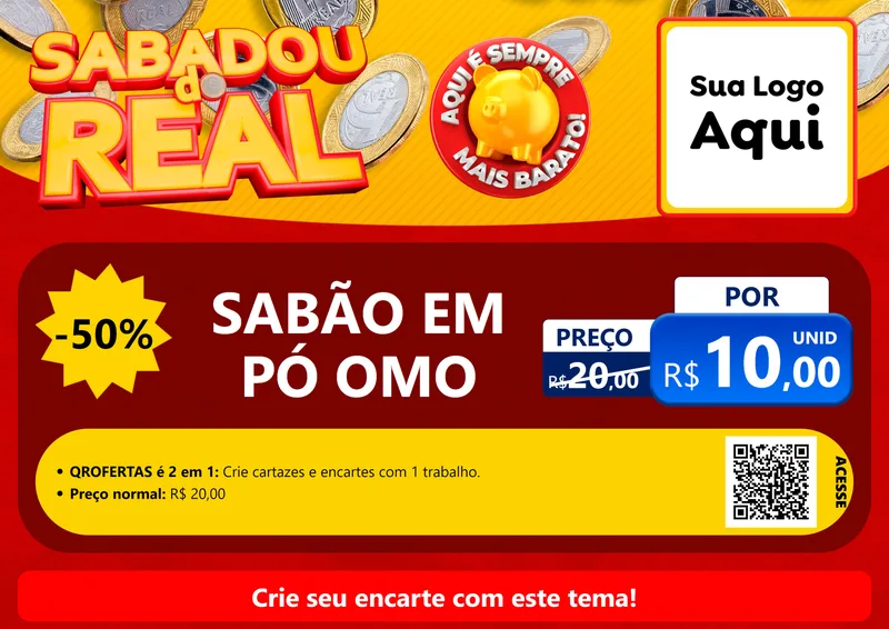 Modelo de Cartaz para Cartaz A4 Horizontal com o tema Sabadou do Real para Produtos de Limpeza