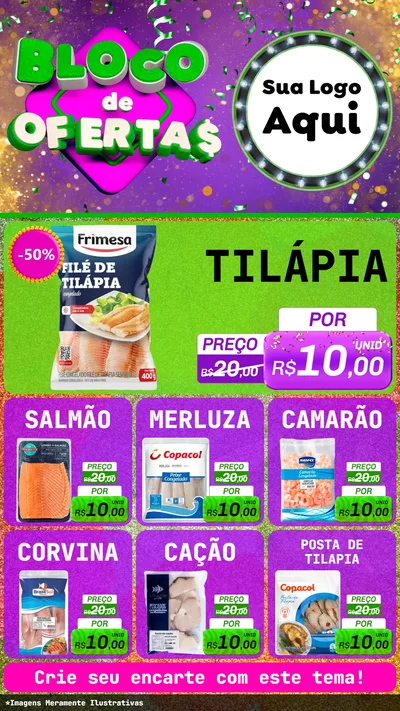 Modelo de Rede Social para Stories com o tema Bloco de Ofertas para Peixaria