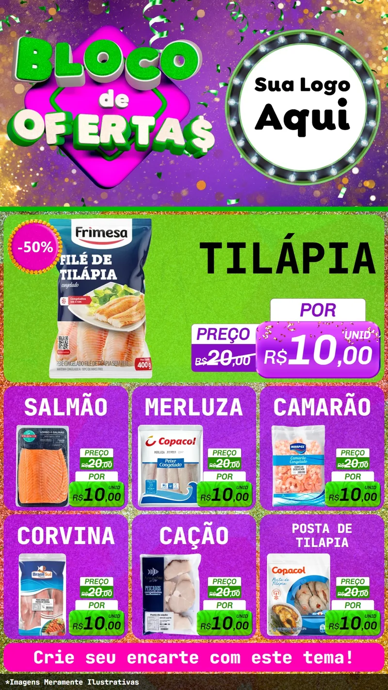 Modelo de Rede Social para Stories com o tema Bloco de Ofertas para Peixaria
