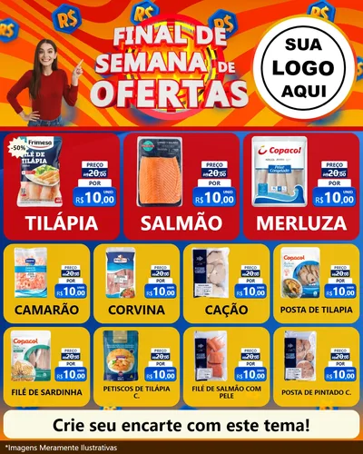 Modelo de Rede Social para Feed Instagram com o tema Final de Semana de Ofertas para Peixaria