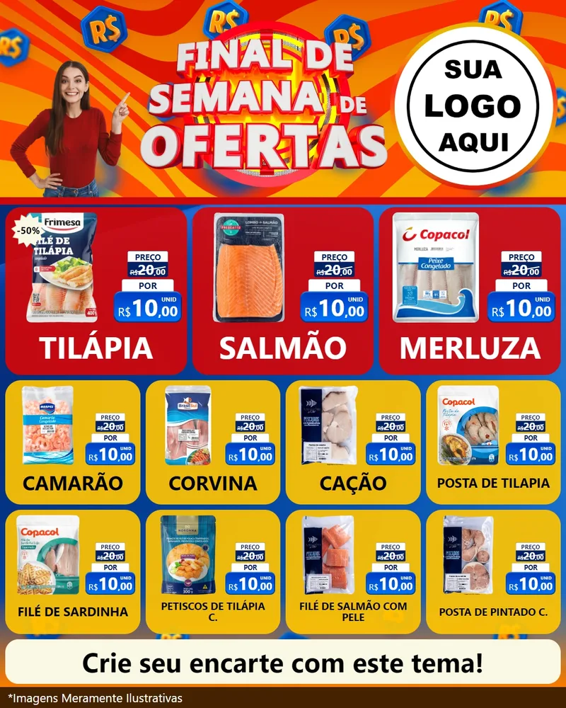 Modelo de Rede Social para Feed Instagram com o tema Final de Semana de Ofertas para Peixaria