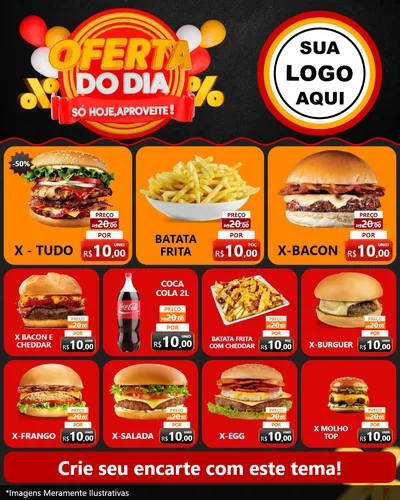 Modelo de Rede Social para Feed Instagram com o tema Oferta do Dia - Só hoje, Aproveite! para Hamburgueria