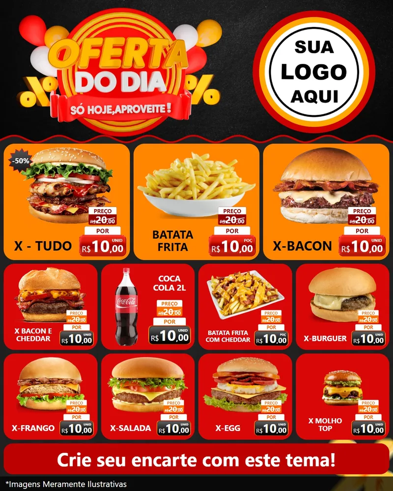 Modelo de Rede Social para Feed Instagram com o tema Oferta do Dia - Só hoje, Aproveite! para Hamburgueria