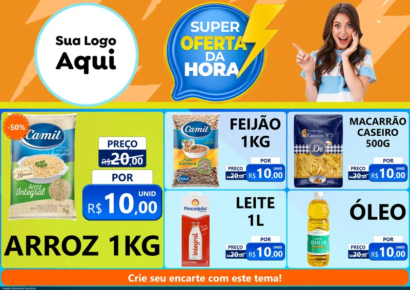Modelo de Encarte para Encarte A4 Horizontal com o tema Super Oferta da Hora para Supermercado