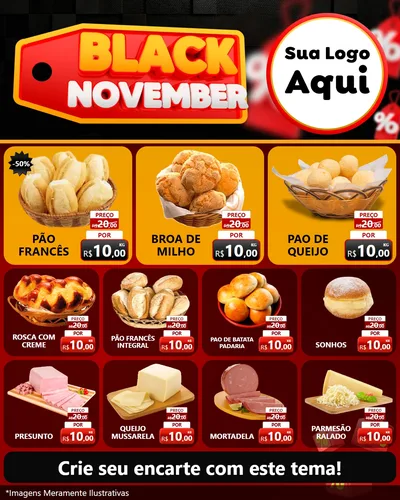 Modelo de Rede Social para Feed Instagram com o tema Black November para Padaria