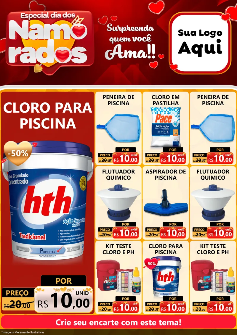 Modelo de Encarte para Encarte A4 Vertical com o tema Especial Dia dos Namorados para Produtos para Piscina