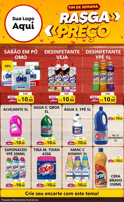 Modelo de Encarte para Encarte Grande com o tema Fim de Semana Rasga Preços para Produtos de Limpeza