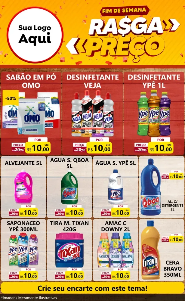 Modelo de Encarte para Encarte Grande com o tema Fim de Semana Rasga Preços para Produtos de Limpeza