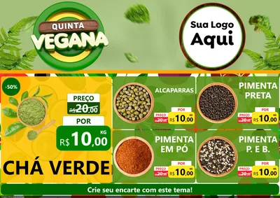 Modelo de Encarte para Encarte A4 Horizontal com o tema Quinta Vegana para Produtos Naturais