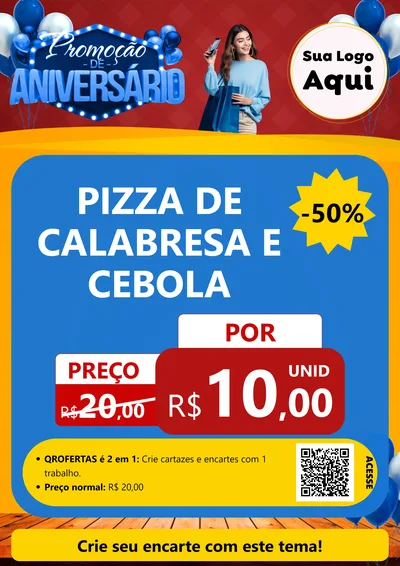 Modelo de Cartaz para Cartaz A4 Vertical com o tema Promoção de Aniversário para Pizzaria