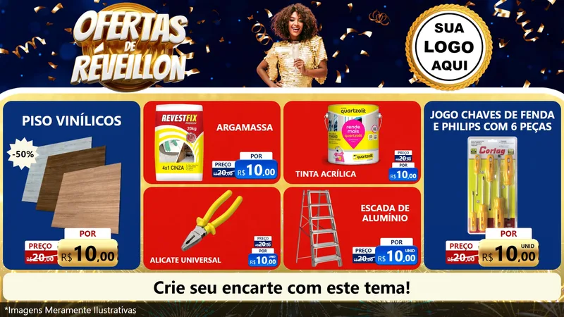 Modelo de TV para TV Horizontal com o tema Ofertas de Réveillon para Material para Construção