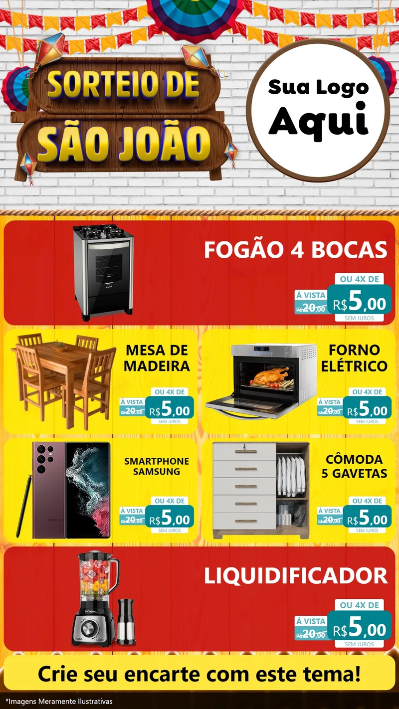 Modelo de TV para TV Vertical com o tema Sorteio de São João para Móveis e Eletro