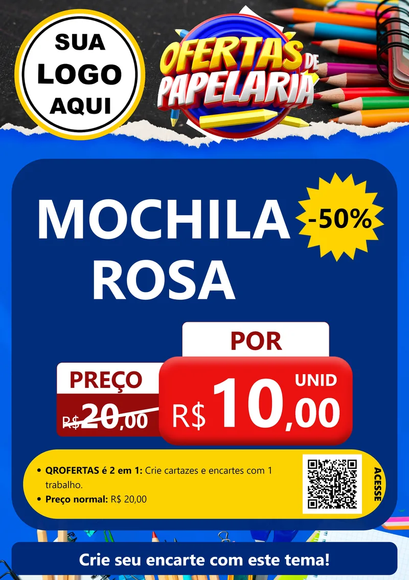 Modelo de Cartaz para Cartaz A4 Vertical com o tema Ofertas de Papelaria para Papelaria
