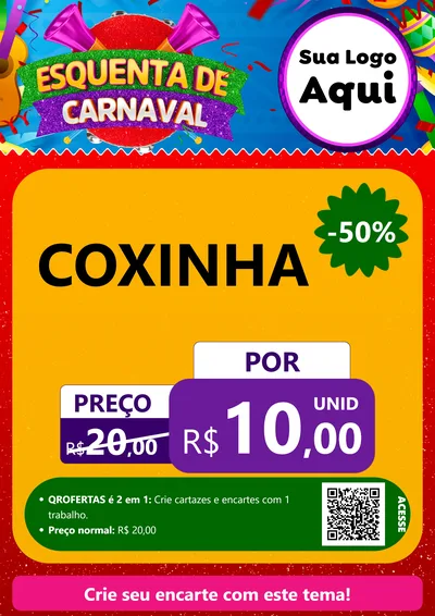 Modelo de Cartaz para Cartaz A4 Vertical com o tema Esquenta de Carnaval para Salgadaria