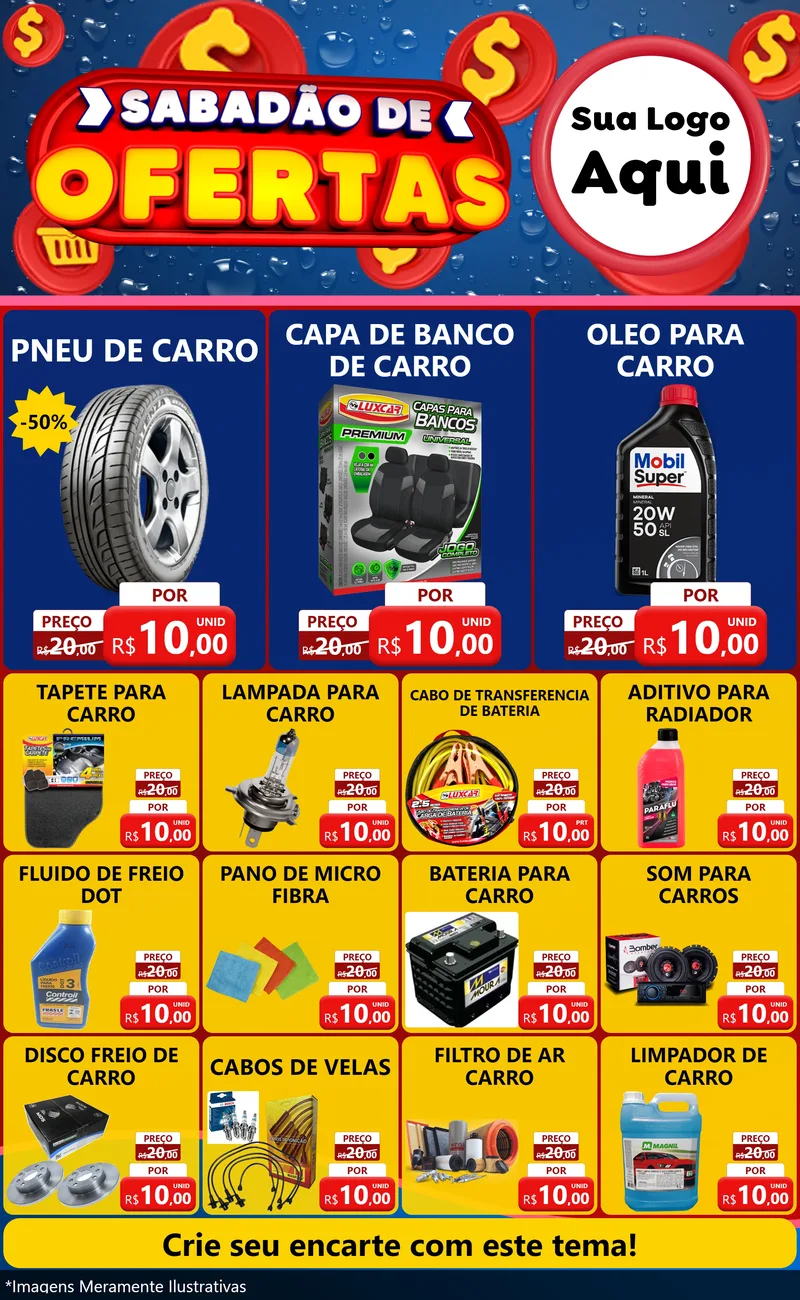 Modelo de Encarte para Encarte Grande com o tema Sabadão de Ofertas para Auto peças