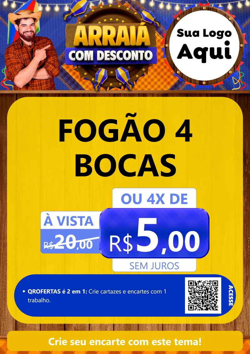 Modelo de Cartaz para Cartaz A4 Vertical com o tema Arraiá Com Desconto para Móveis e Eletro
