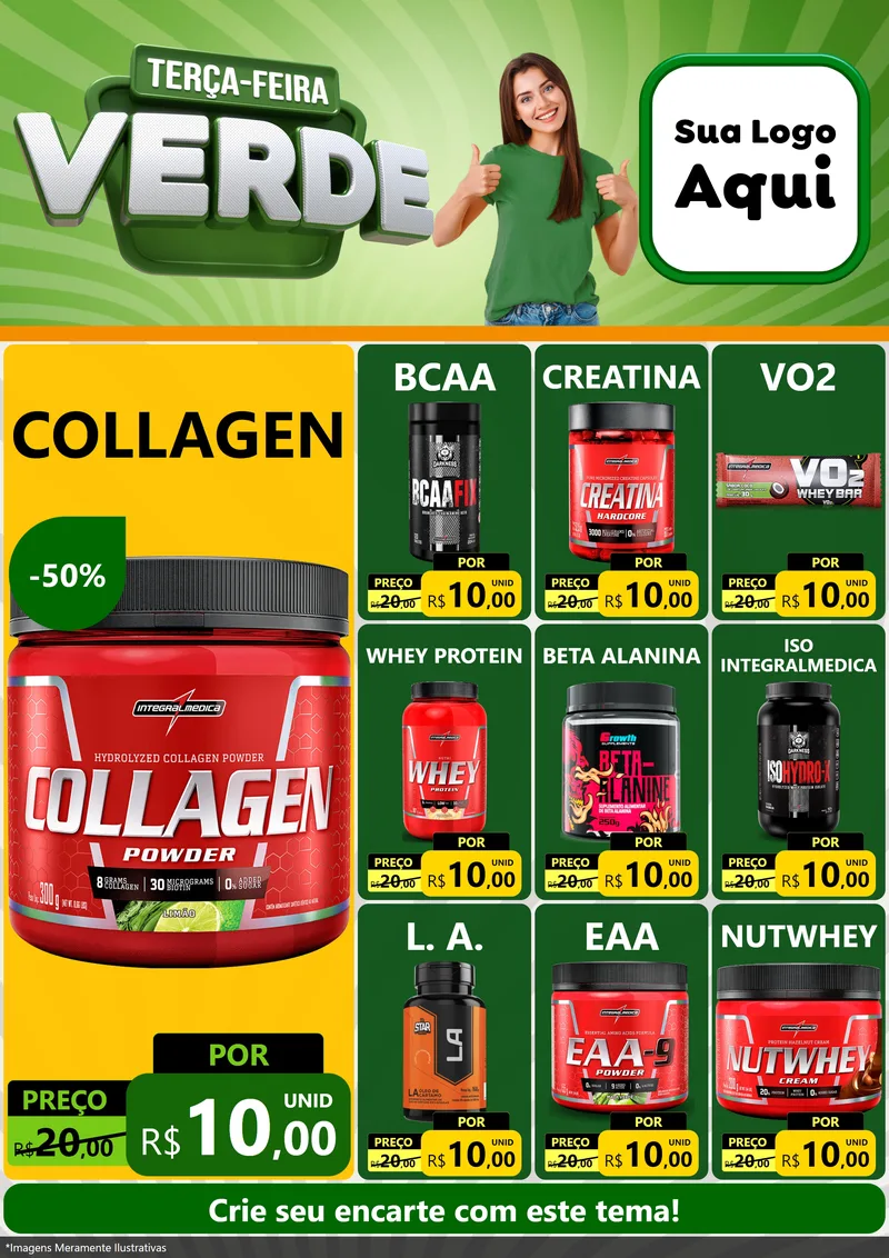 Modelo de Encarte para Encarte A4 Vertical com o tema Terça - Feira Verde para Suplementos alimentares