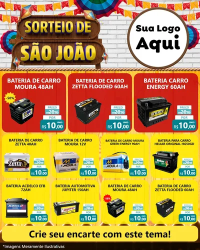 Modelo de Rede Social para Feed Instagram com o tema Sorteio de São João para Baterias Elétricas