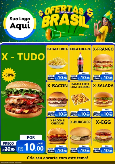 Modelo de Encarte para Encarte A4 Vertical com o tema Ofertas Semana do Brasil para Hamburgueria
