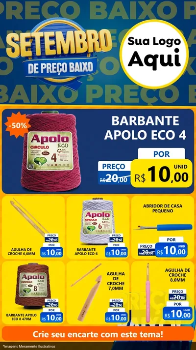 Modelo de Rede Social para Stories com o tema Setembro De Preço Baixo para Armarinho e Aviamentos